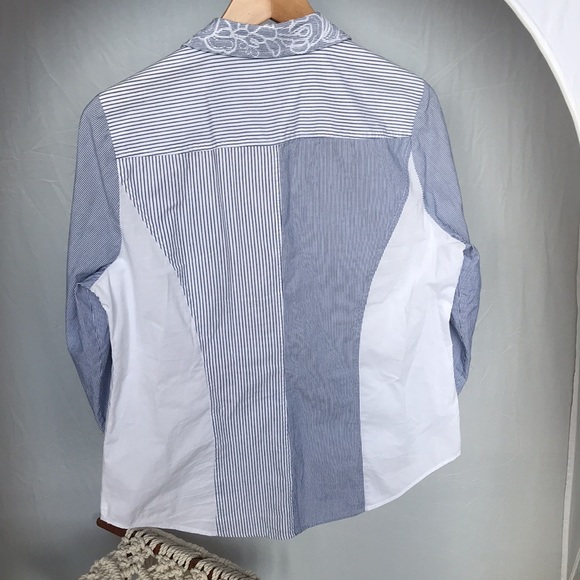 Patchwork button up shirt in blue and white - Picture 4 of 4